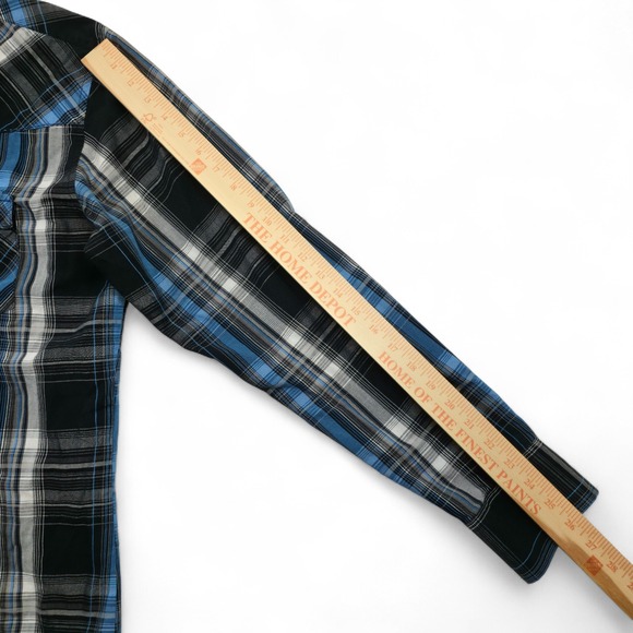 Wrangler Men's Large Blue Black Plaid Western Pearl Snap Shirt Long Sleeve Retro - Picture 8 of 8